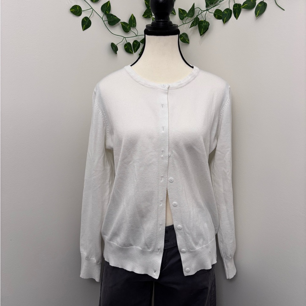 White Long Sleeve Button-Up Cardigan Size M Plain